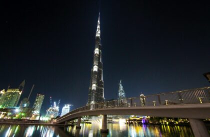 A diverse group of international buyers reviewing Dubai property listings and market trends