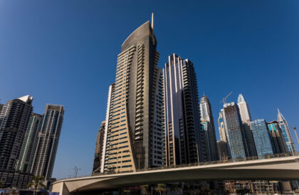 A stunning view of Downtown Dubai, showcasing iconic landmarks like the Burj Khalifa and luxury residential buildings