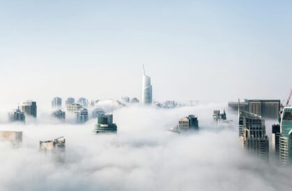 Dubai real estate market with luxury skyscrapers, waterfront properties, and high-rise apartments, showcasing investment opportunities