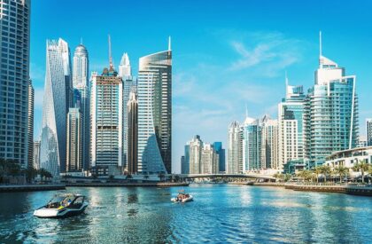 A modern Dubai apartment complex with tenants and a focus on passive income through rental properties